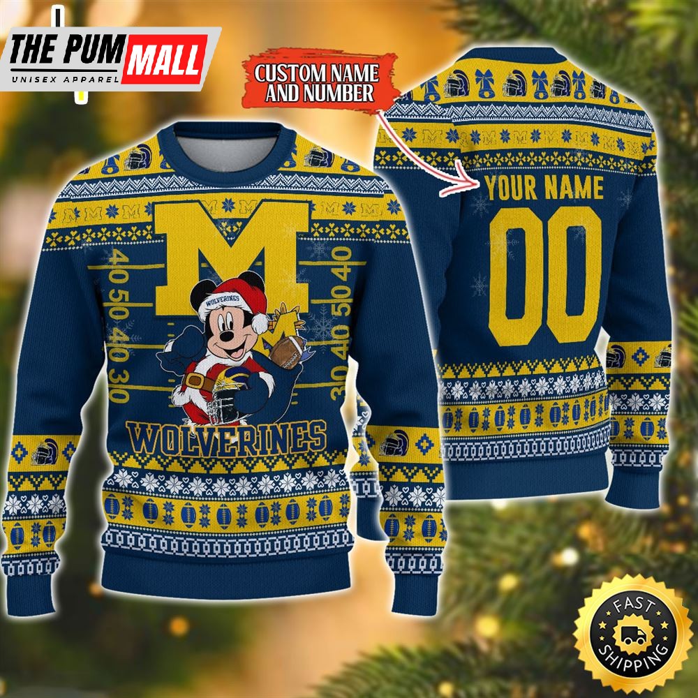 Personalized Michigan Wolverines Mickey Ugly Christmas Sweater