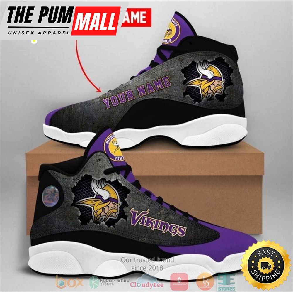 Personalized Minnesota Vikings Nfl Big Logo Football Team 4 Air Jd 13 Sneaker Shoes