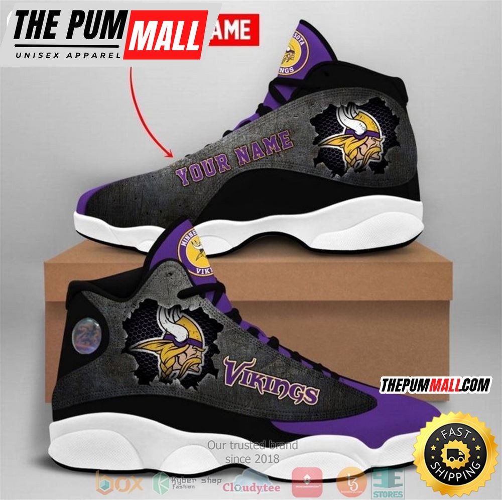 Personalized Minnesota Vikings Nfl Big Logo Football Team 4 Air Jd 13 Sneaker Shoes