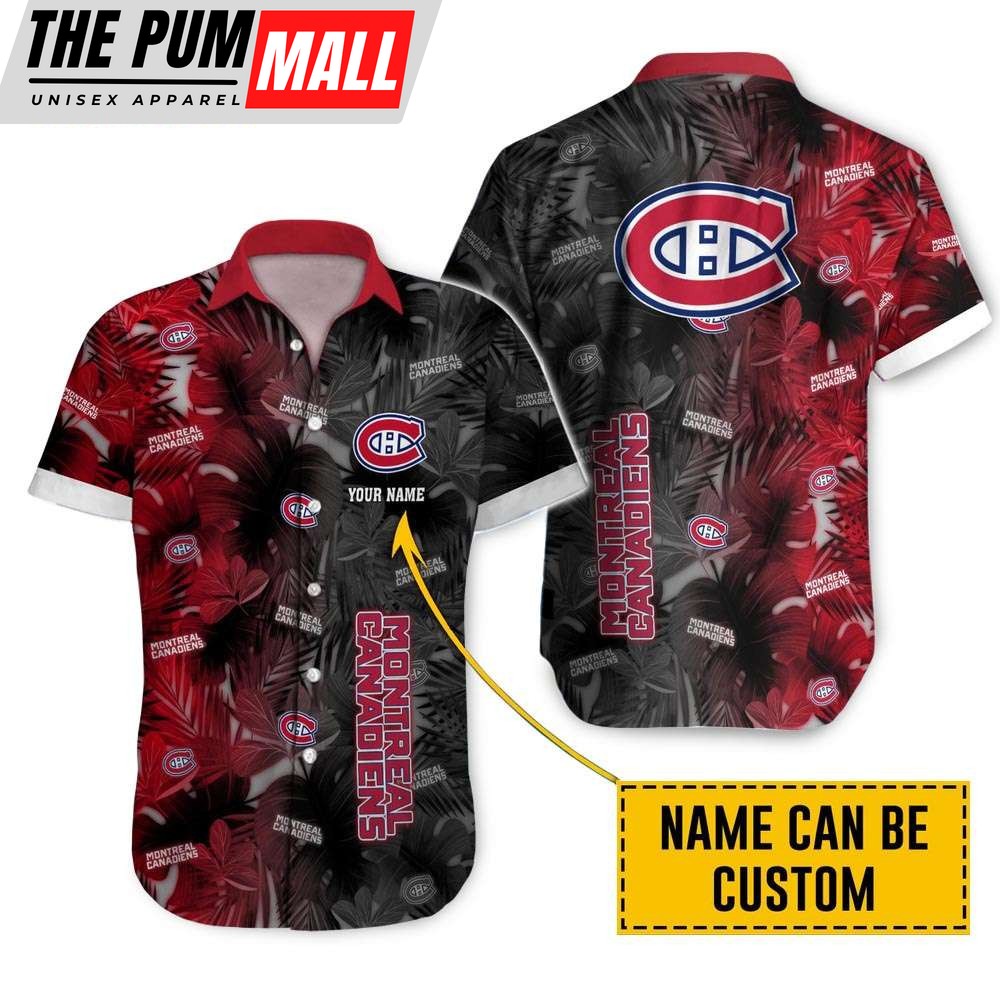 Personalized Montreal Canadiens Tropical Leafs Button Up Hawaiian Shirt