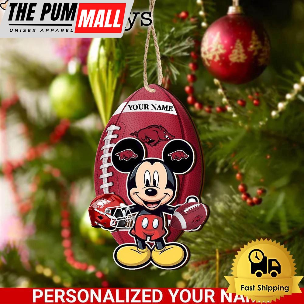 Personalized Name NCAA Arkansas Razorbacks Football Mickey Mouse Ornament Limited Edition