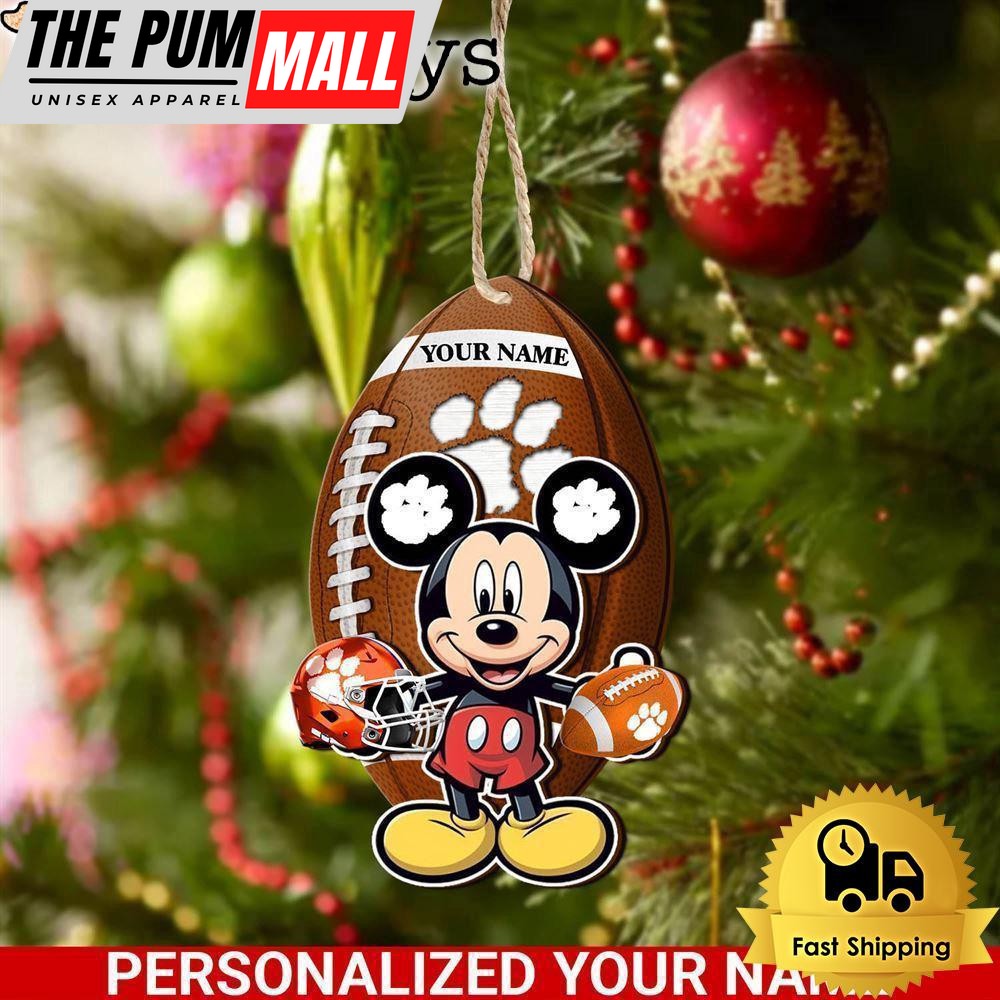 Personalized Name NCAA Clemson Tigers Football Mickey Mouse Ornament Limited Edition