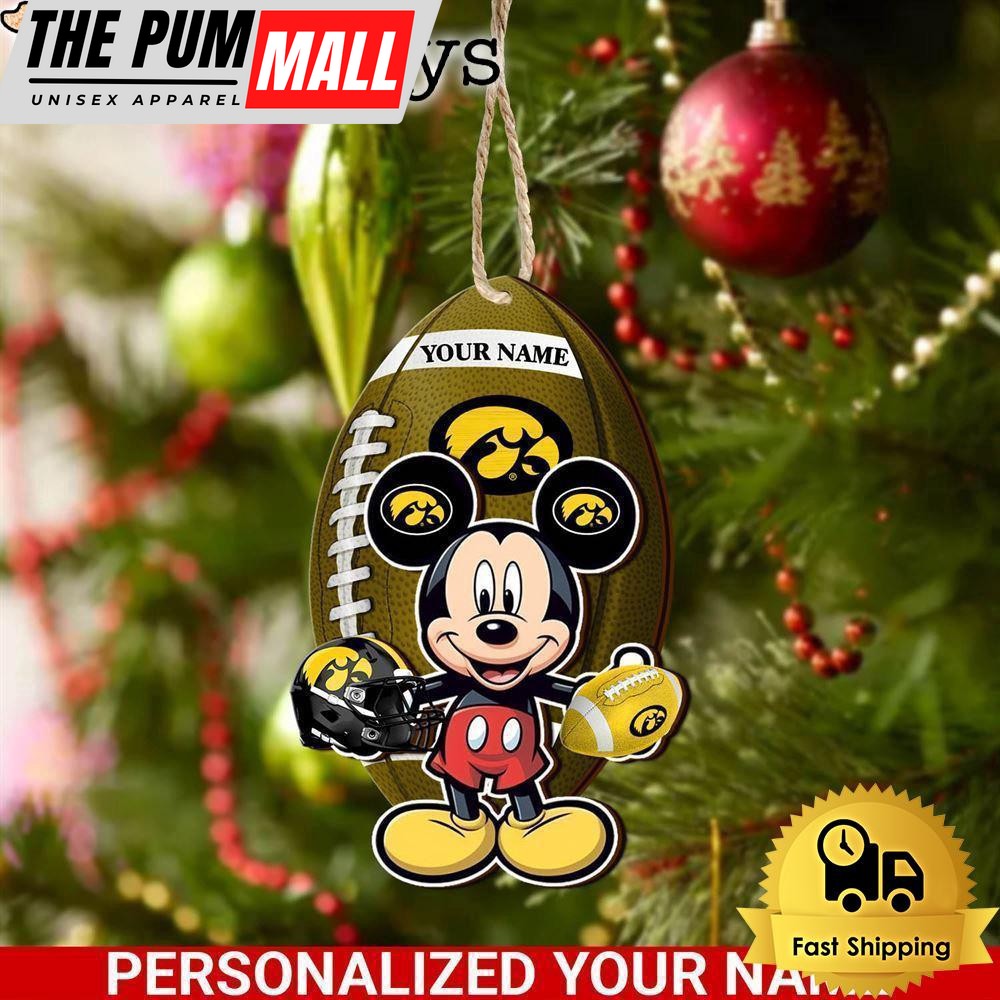Personalized Name NCAA Iowa Hawkeyes Football Mickey Mouse Ornament Limited Edition