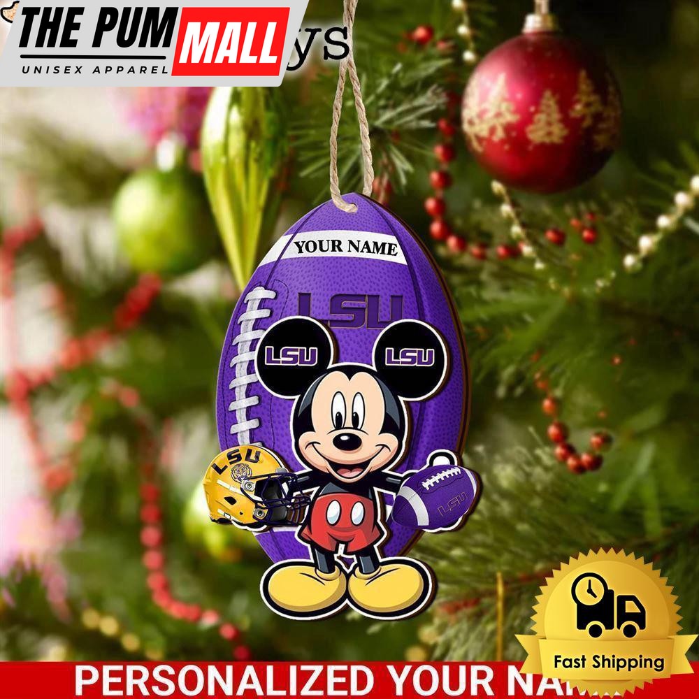 Personalized Name NCAA LSU TIGERS Football Mickey Mouse Ornament Limited Edition