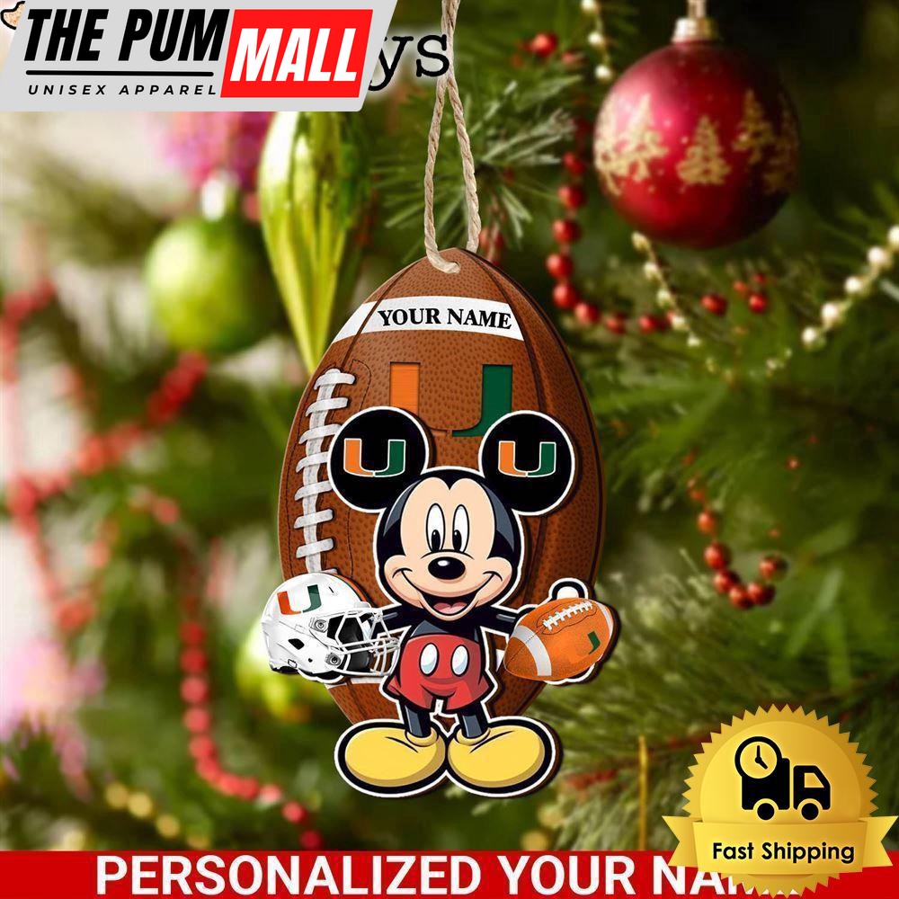 Personalized Name NCAA Miami Hurricanes Football Mickey Mouse Ornament Limited Edition
