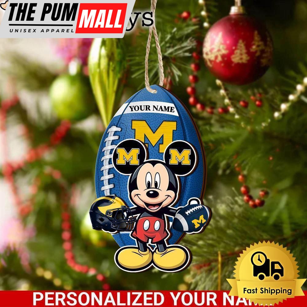 Personalized Name NCAA Michigan Wolverines Football Mickey Mouse Ornament Limited Edition