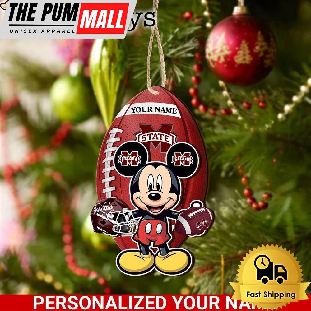Personalized Name NCAA Mississippi State Bulldogs Football Mickey Mouse Ornament Limited Edition