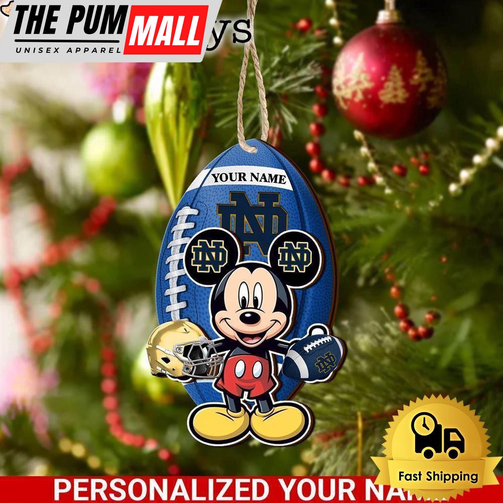 Personalized Name NCAA Notre Dame Fighting Irish Football Mickey Mouse Ornament Limited Edition