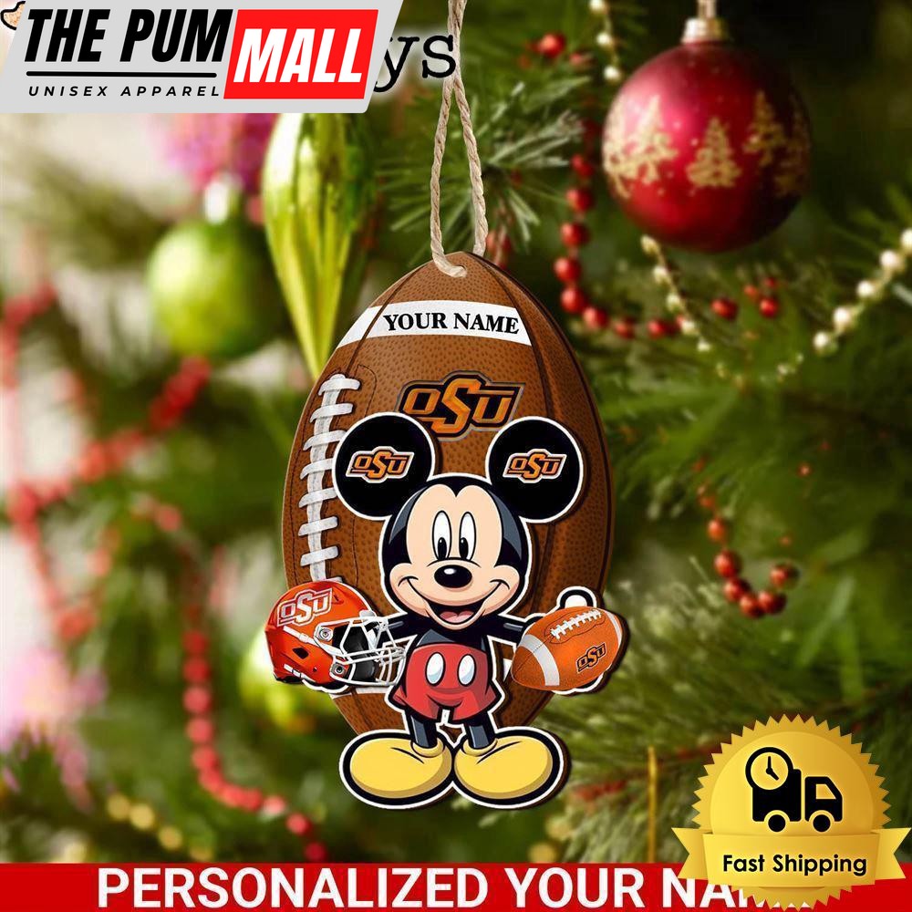 Personalized Name NCAA Oklahoma State Cowboys Football Mickey Mouse Ornament Limited Edition
