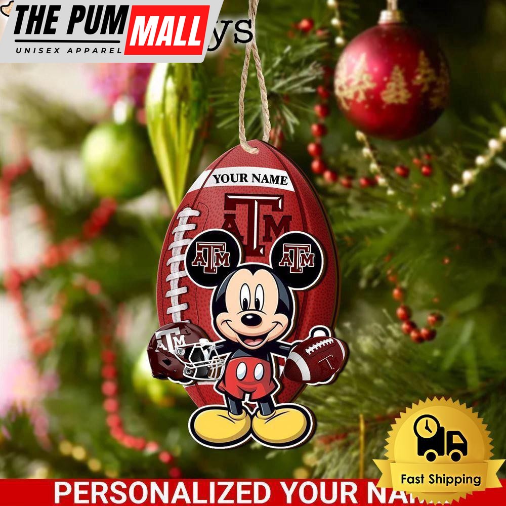Personalized Name NCAA Texas A&M Aggies Football Mickey Mouse Ornament Limited Edition