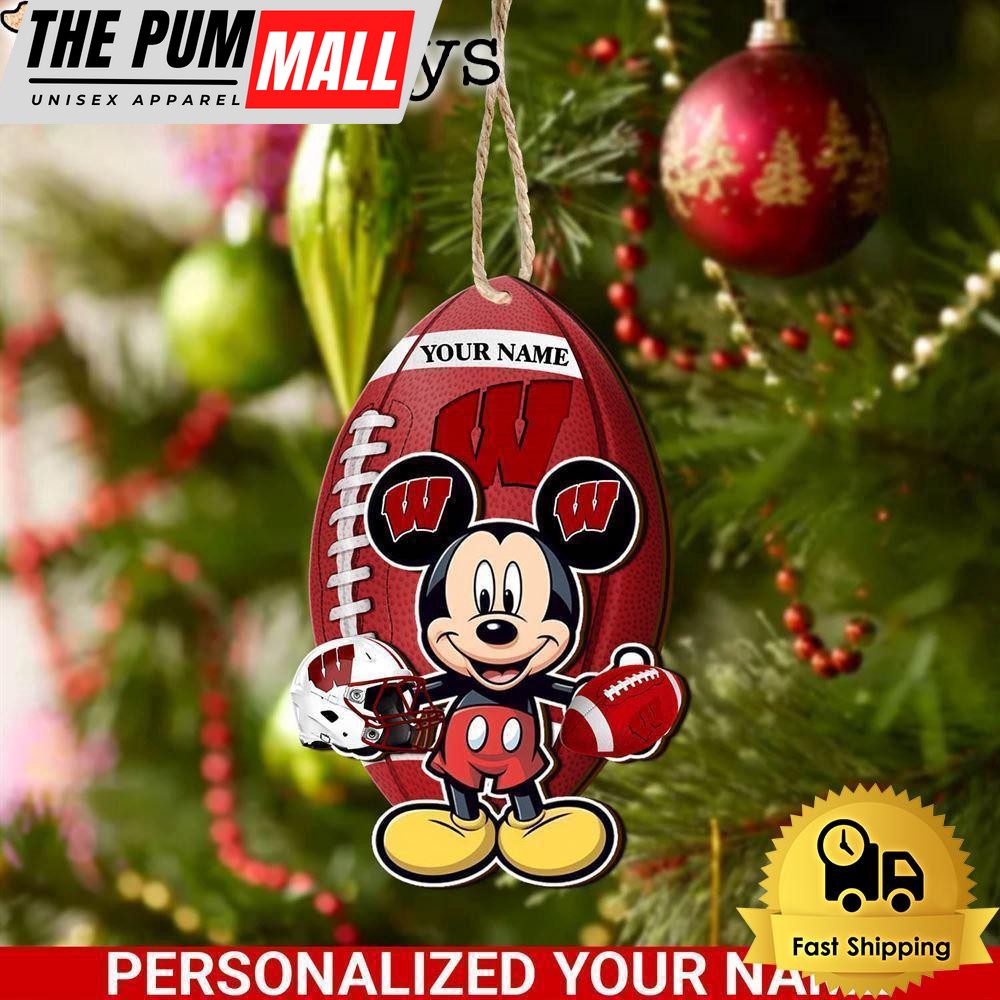 Personalized Name NCAA Wisconsin Badgers Football Mickey Mouse Ornament Limited Edition