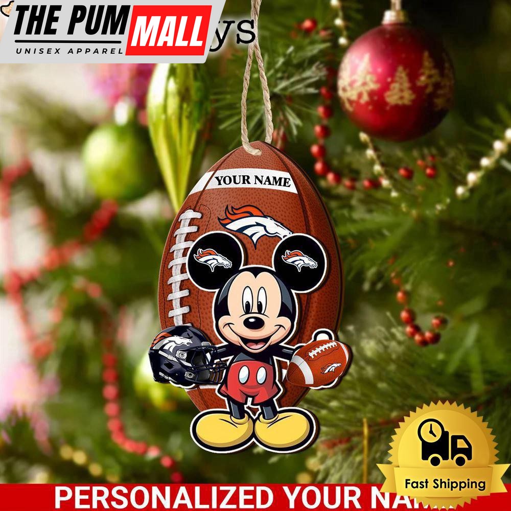 Personalized Name NFL Denver Broncos Football Mickey Mouse Ornament Limited Edition