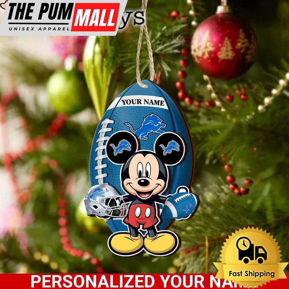 Personalized Name NFL Detroit Lions Football Mickey Mouse Ornament Limited Edition