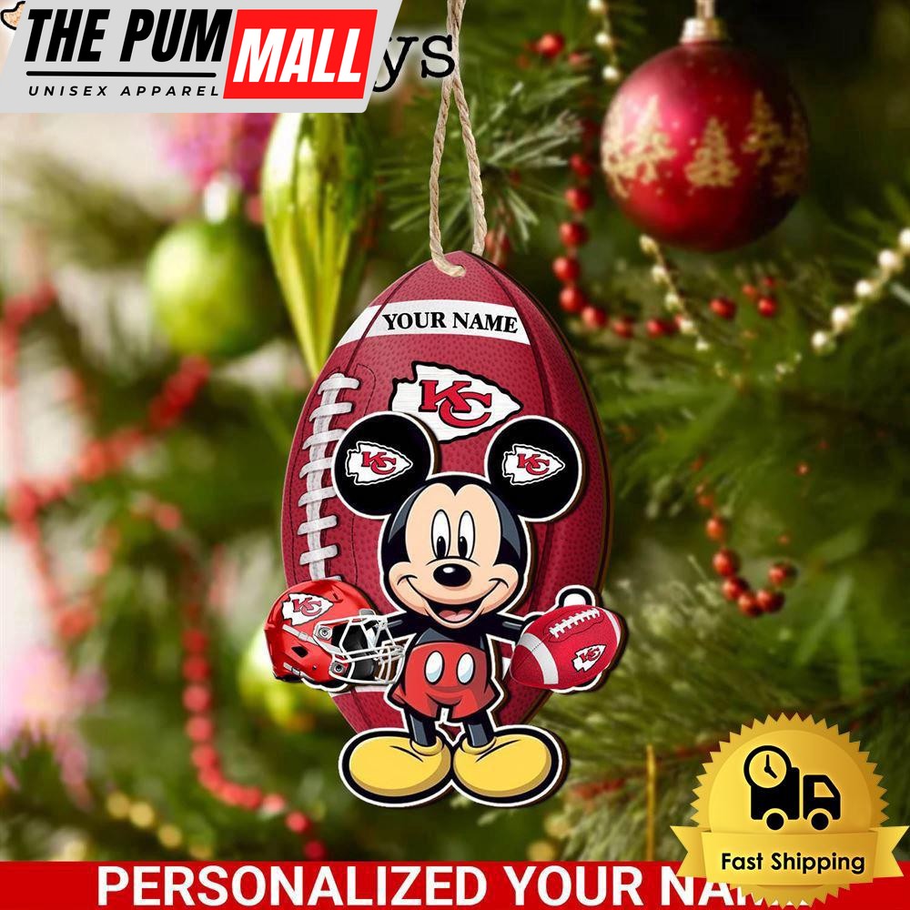 Personalized Name NFL Kansas City Chiefs Football Mickey Mouse Ornament Limited Edition