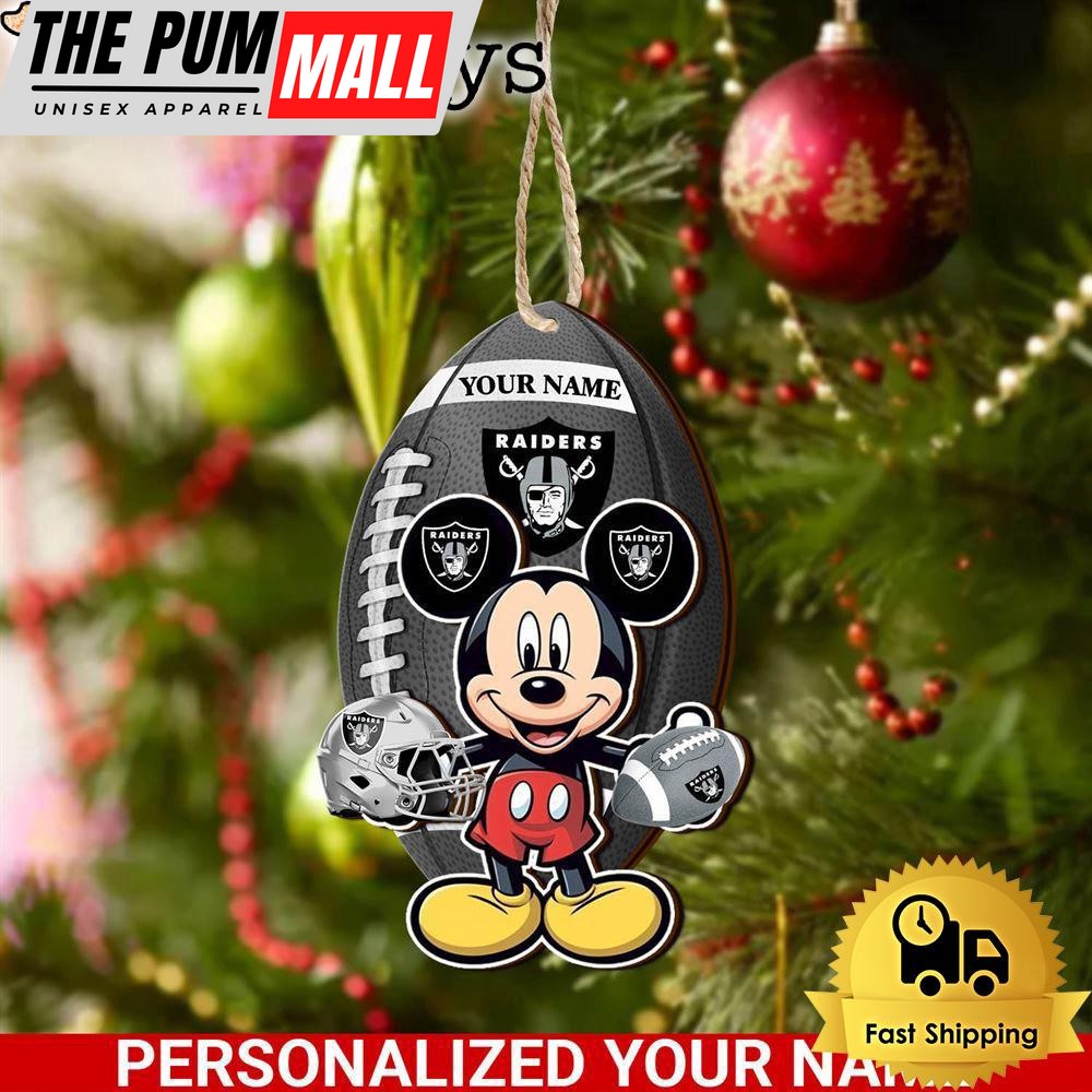 Personalized Name NFL Las Vegas Raiders Football Mickey Mouse Ornament Limited Edition