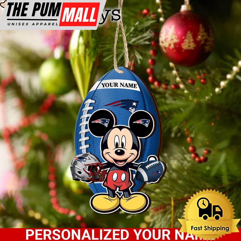 Personalized Name NFL New England Patriots Football Mickey Mouse Ornament Limited Edition