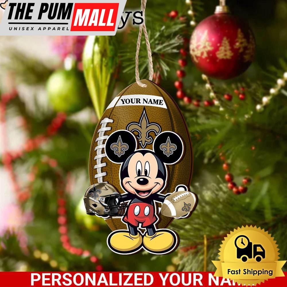Personalized Name NFL New Orleans Saints Football Mickey Mouse Ornament Limited Edition
