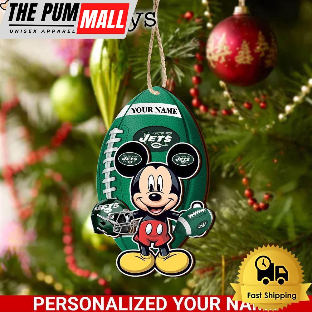 Personalized Name NFL New York Jets Football Mickey Mouse Ornament Limited Edition