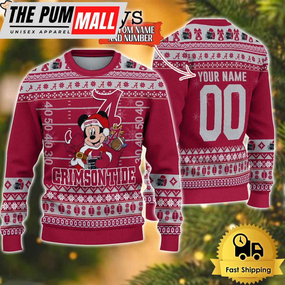 Personalized NCAA Alabama Crimson Tide Mickey Christmas Ugly Sweater