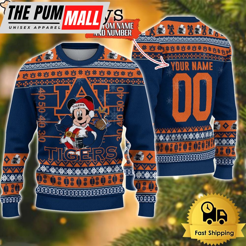 Personalized NCAA Auburn Tigers Mickey Christmas Ugly Sweater
