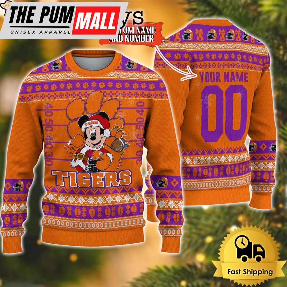 Personalized NCAA Clemson Tigers Mickey Christmas Ugly Sweater