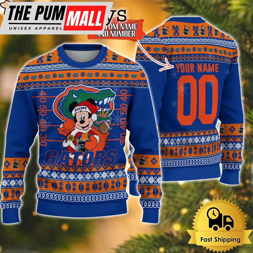 Personalized NCAA Florida Gators Mickey Christmas Ugly Sweater