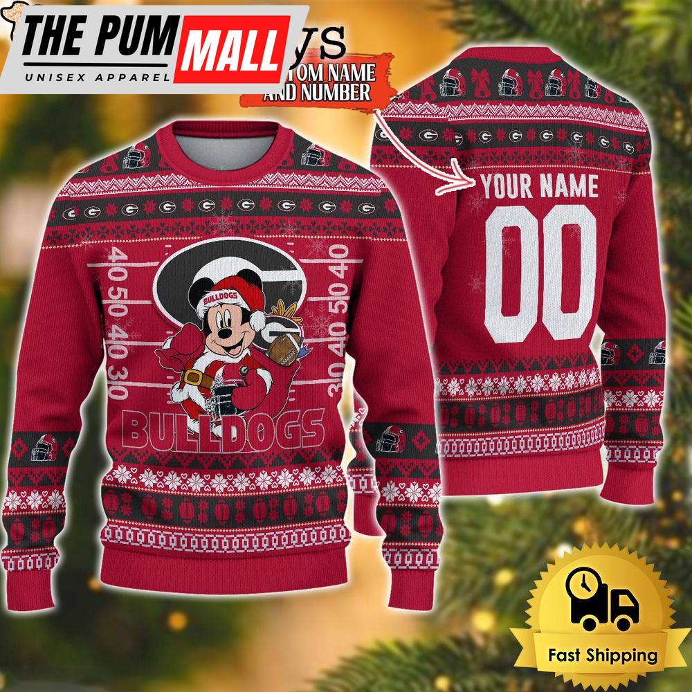 Personalized NCAA Georgia Bulldogs Mickey Christmas Ugly Sweater