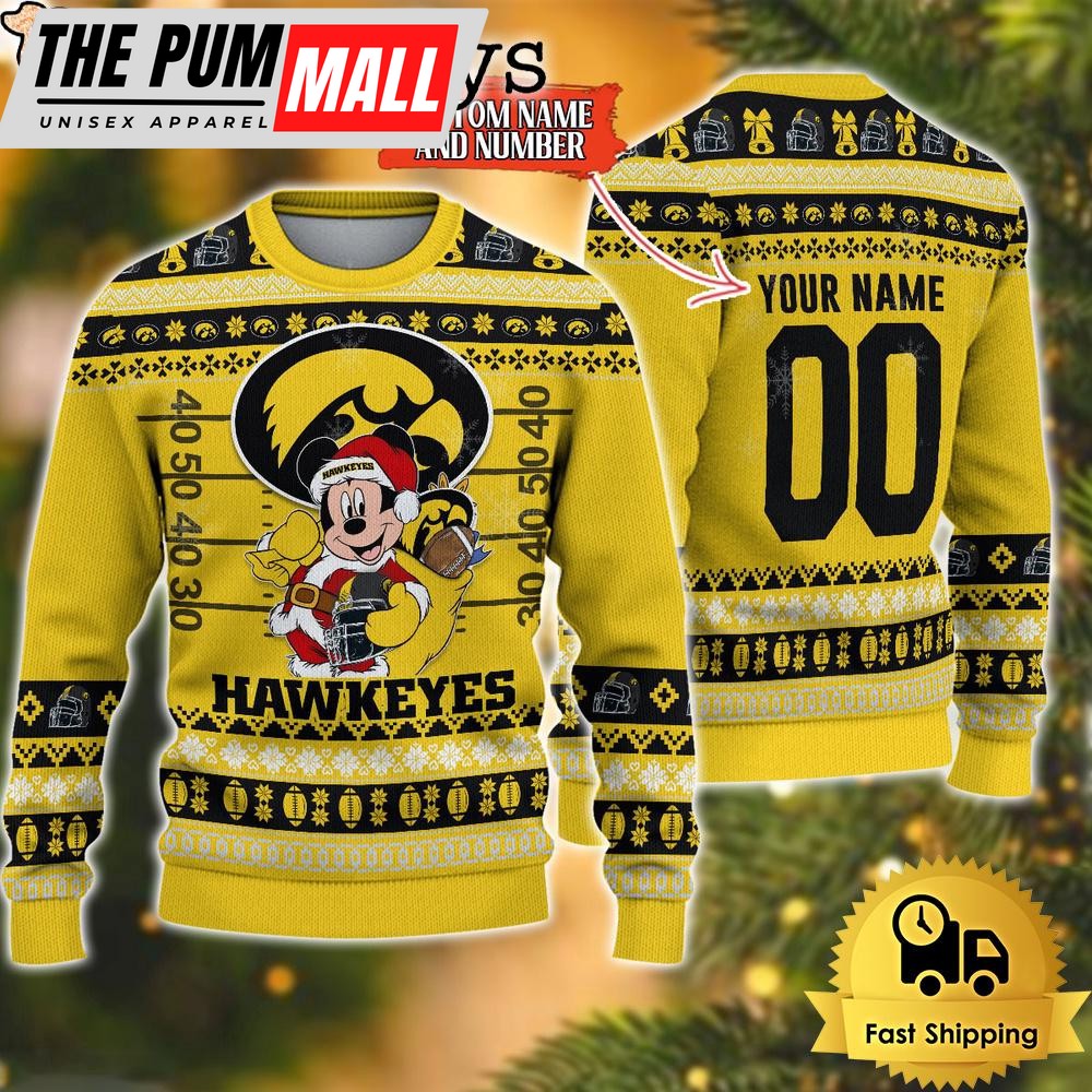 Personalized NCAA Iowa Hawkeyes Mickey Christmas Ugly Sweater