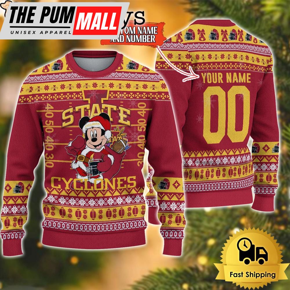 Personalized NCAA Iowa State Cyclones Mickey Christmas Ugly Sweater