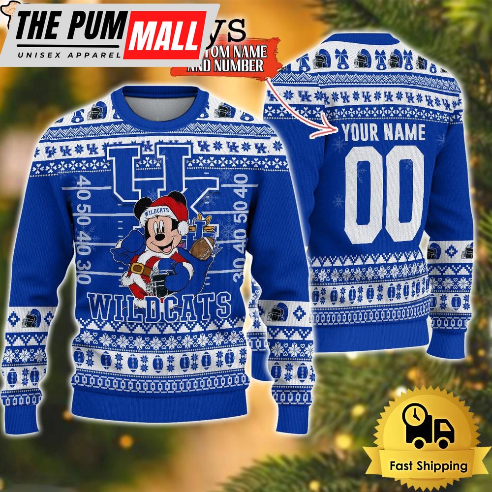 Personalized NCAA Kentucky Wildcats Mickey Christmas Ugly Sweater