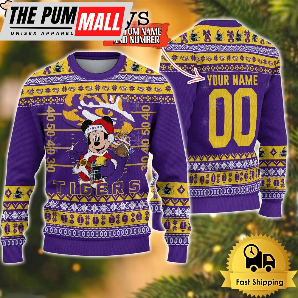 Personalized NCAA LSU Tigers Mickey Christmas Ugly Sweater