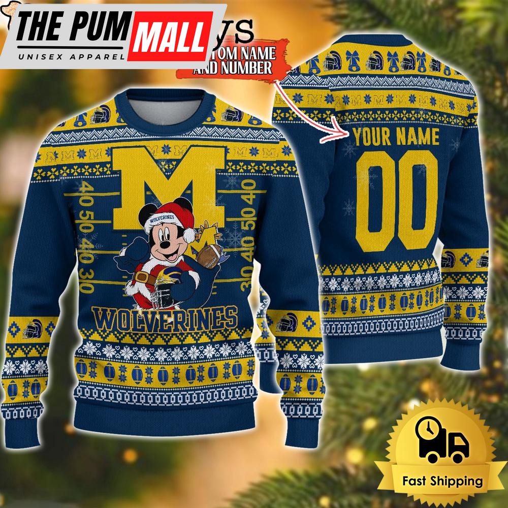 Personalized NCAA Michigan Wolverines Mickey Christmas Ugly Sweater