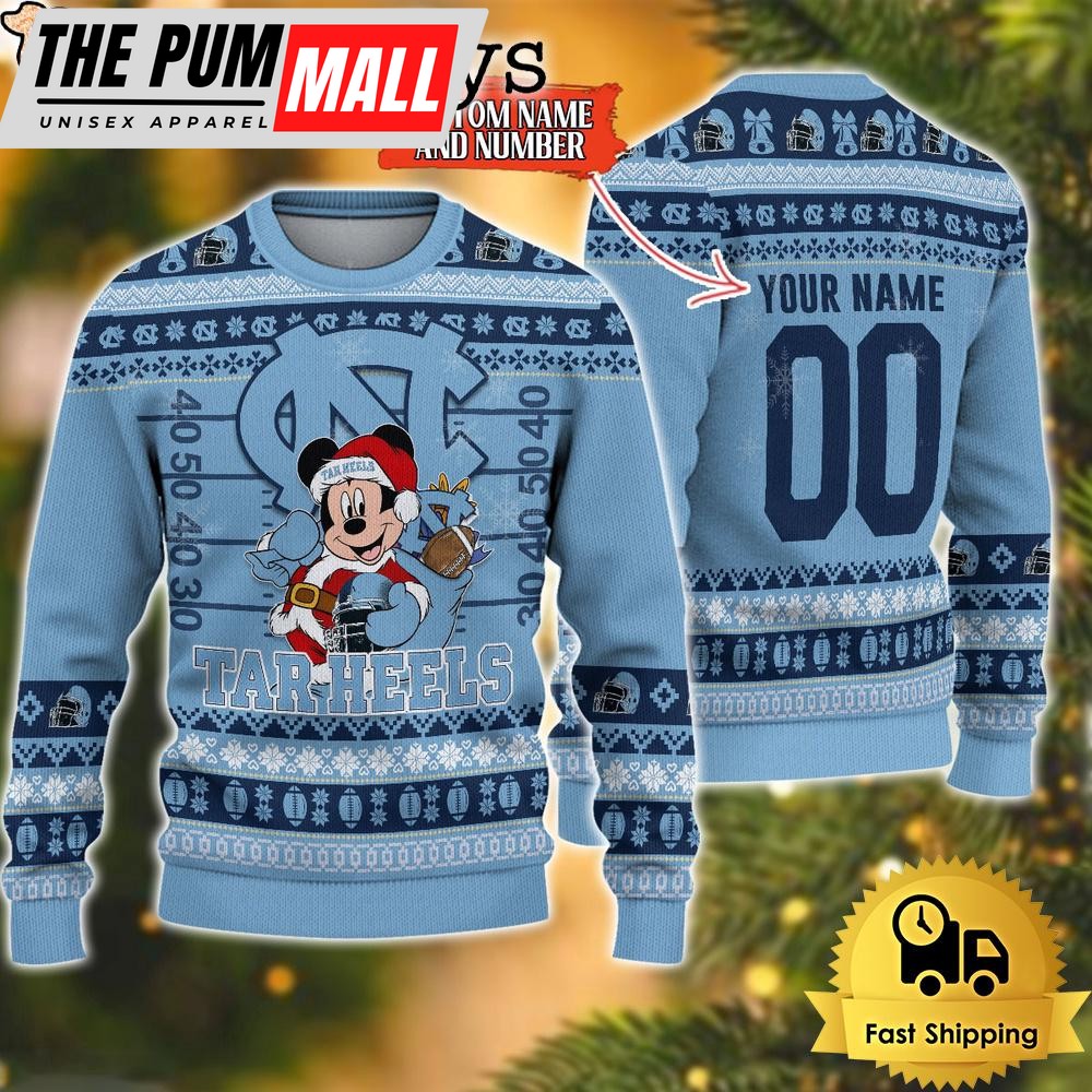 Personalized NCAA North Carolina Tar Heels Mickey Christmas Ugly Sweater