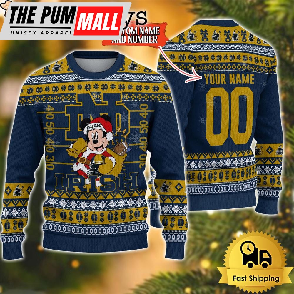 Personalized NCAA Notre Dame Fighting Irish Mickey Christmas Ugly Sweater