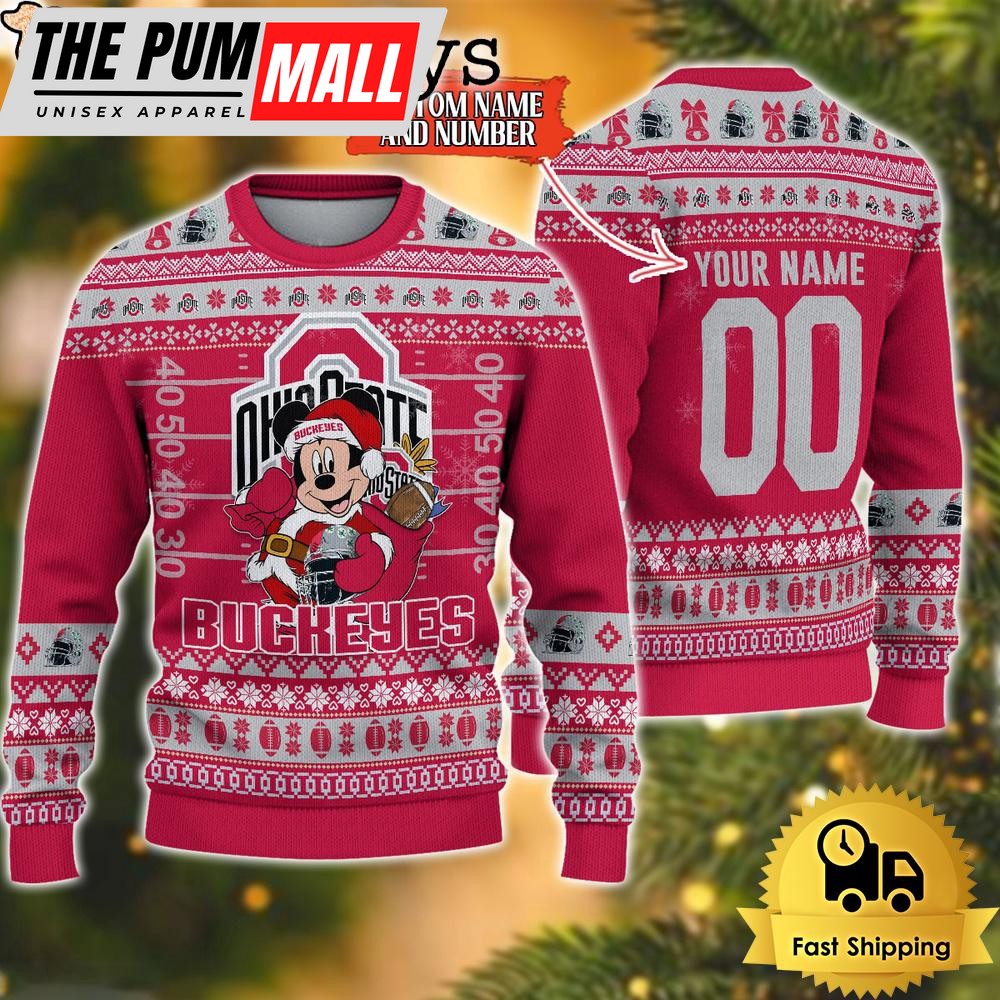 Personalized NCAA Ohio State Buckeyes Mickey Christmas Ugly Sweater