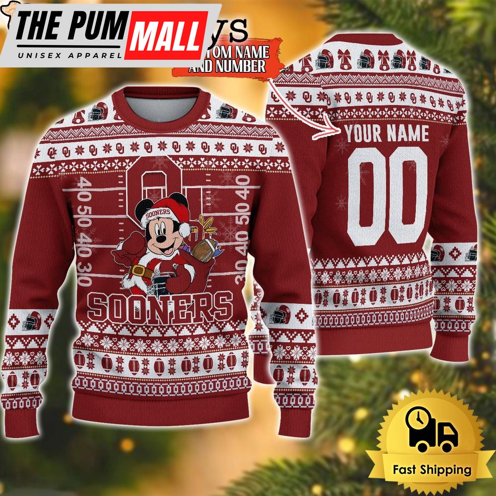 Personalized NCAA Oklahoma Sooners Mickey Christmas Ugly Sweater