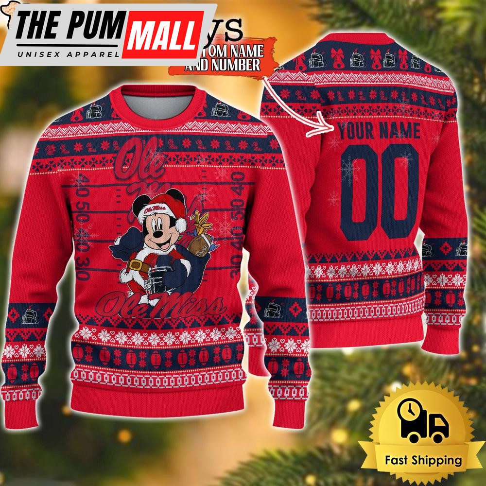 Personalized NCAA Ole Miss Rebels Mickey Christmas Ugly Sweater