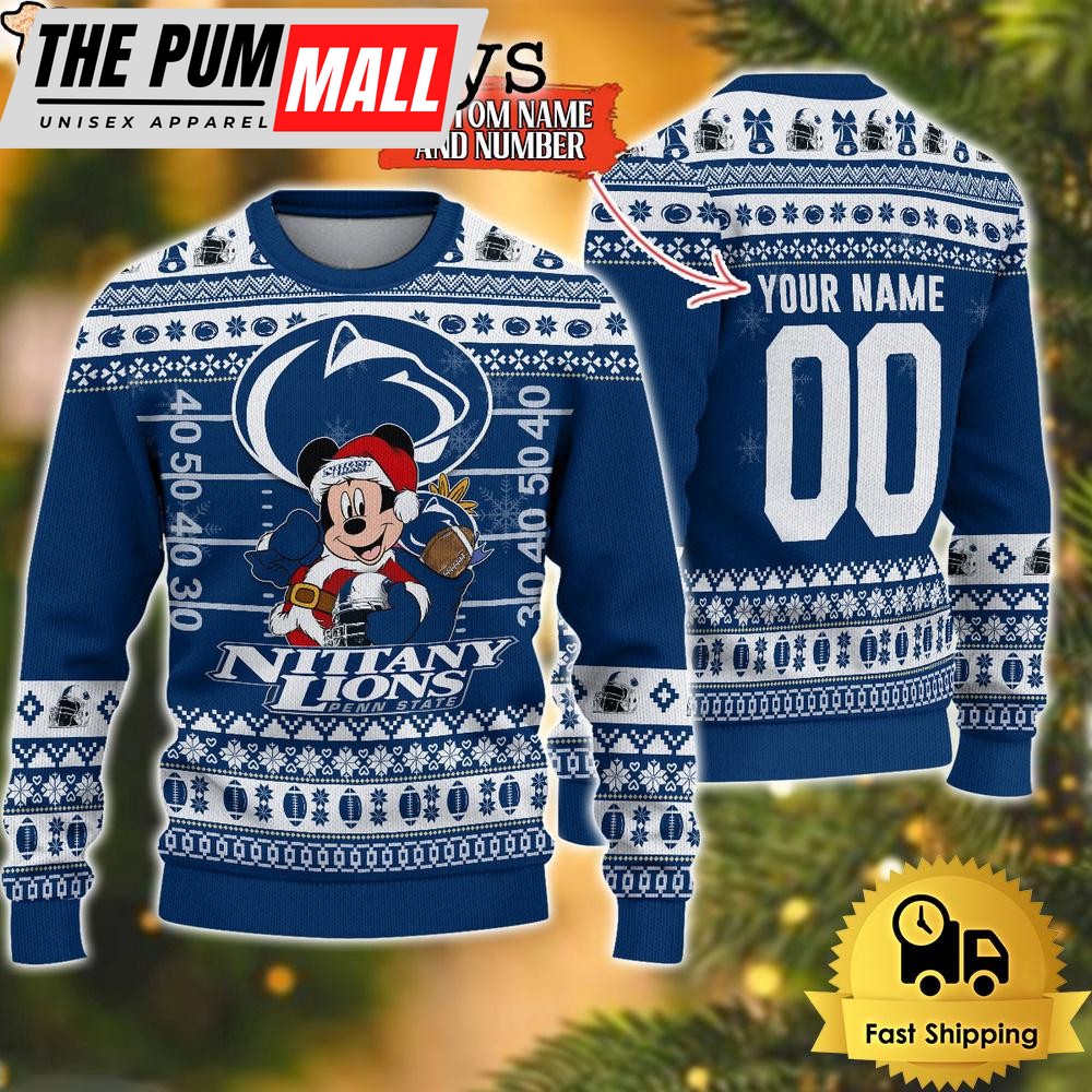 Personalized NCAA Penn State Nittany Lions Mickey Christmas Ugly Sweater