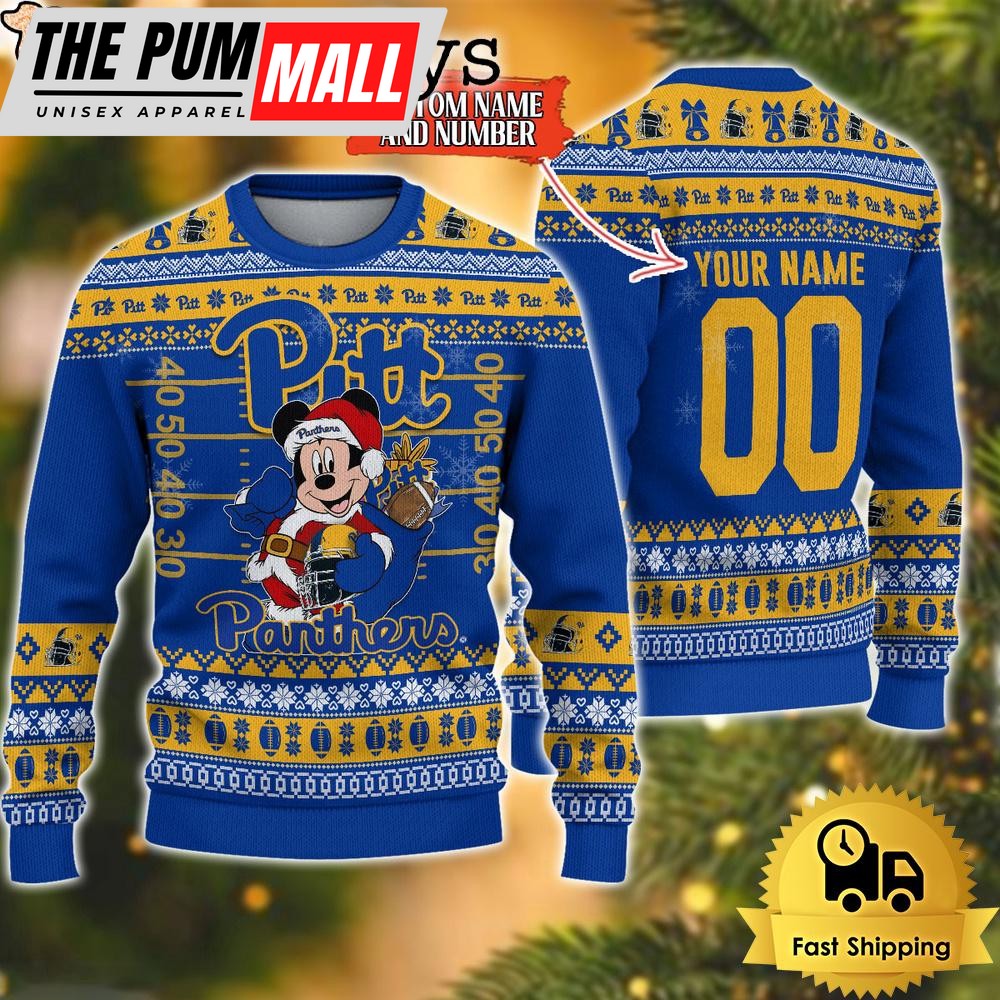 Personalized NCAA Pittsburgh Panthers Mickey Christmas Ugly Sweater