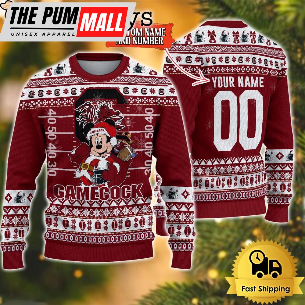 Personalized NCAA South Carolina Gamecocks Mickey Christmas Ugly Sweater