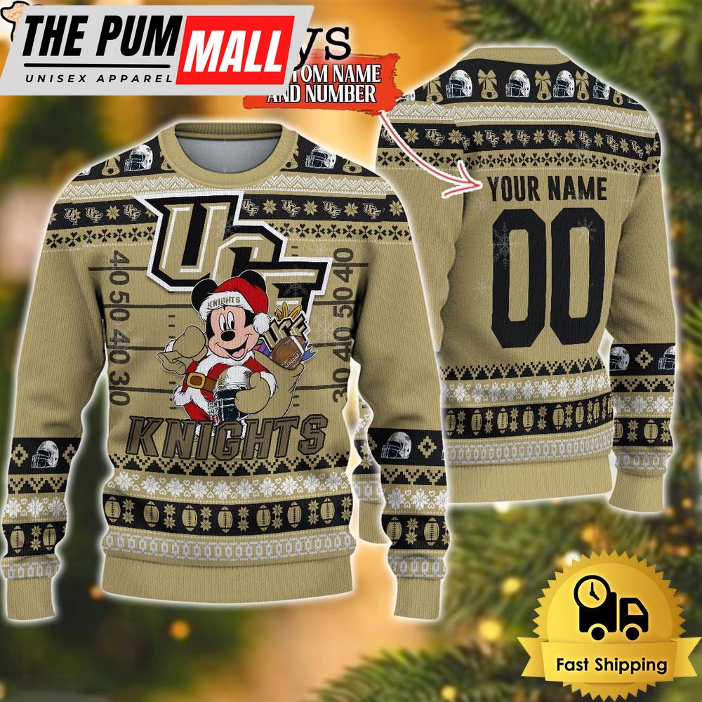Personalized NCAA UCF Knights Mickey Christmas Ugly Sweater