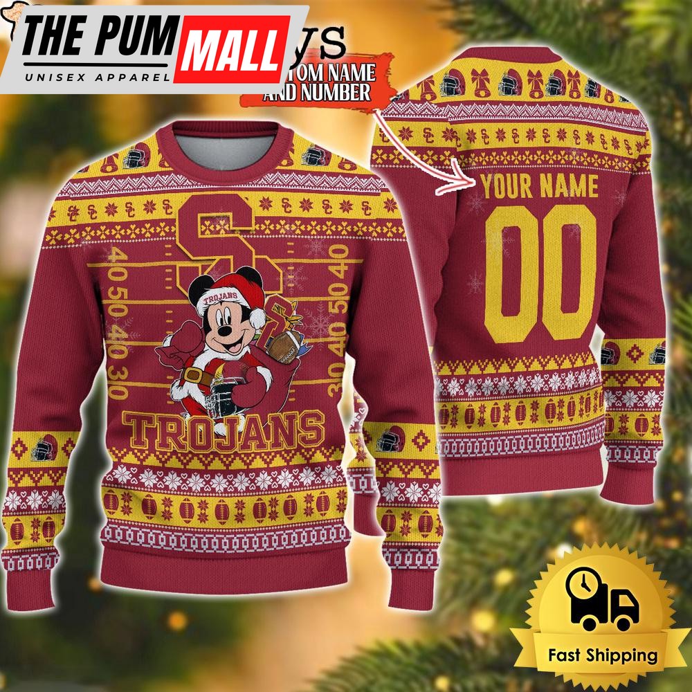 Personalized NCAA USC Trojans Mickey Christmas Ugly Sweater