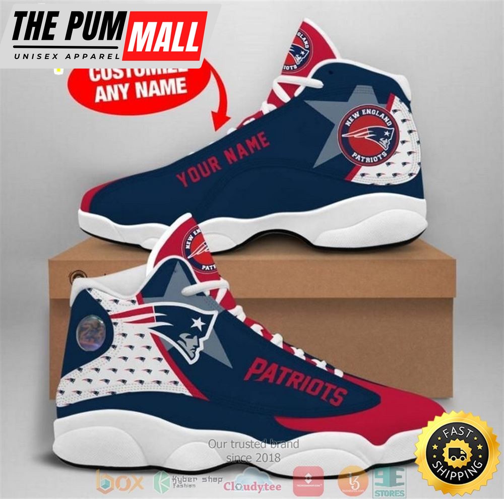Personalized New England Patriots Nfl Big Logo Football Team 2 Air Jd 13 Sneaker Shoes