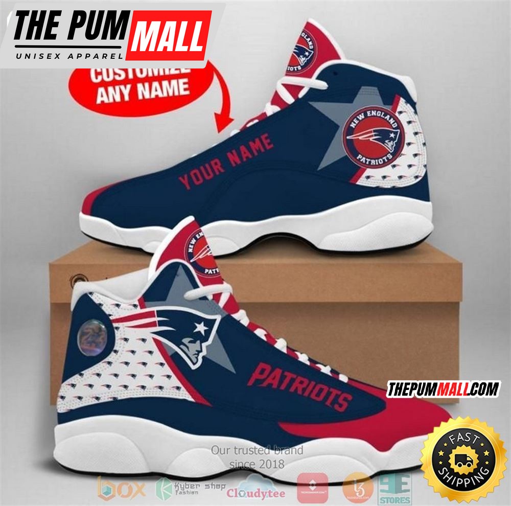 Personalized New England Patriots Nfl Big Logo Football Team 2 Air Jd 13 Sneaker Shoes