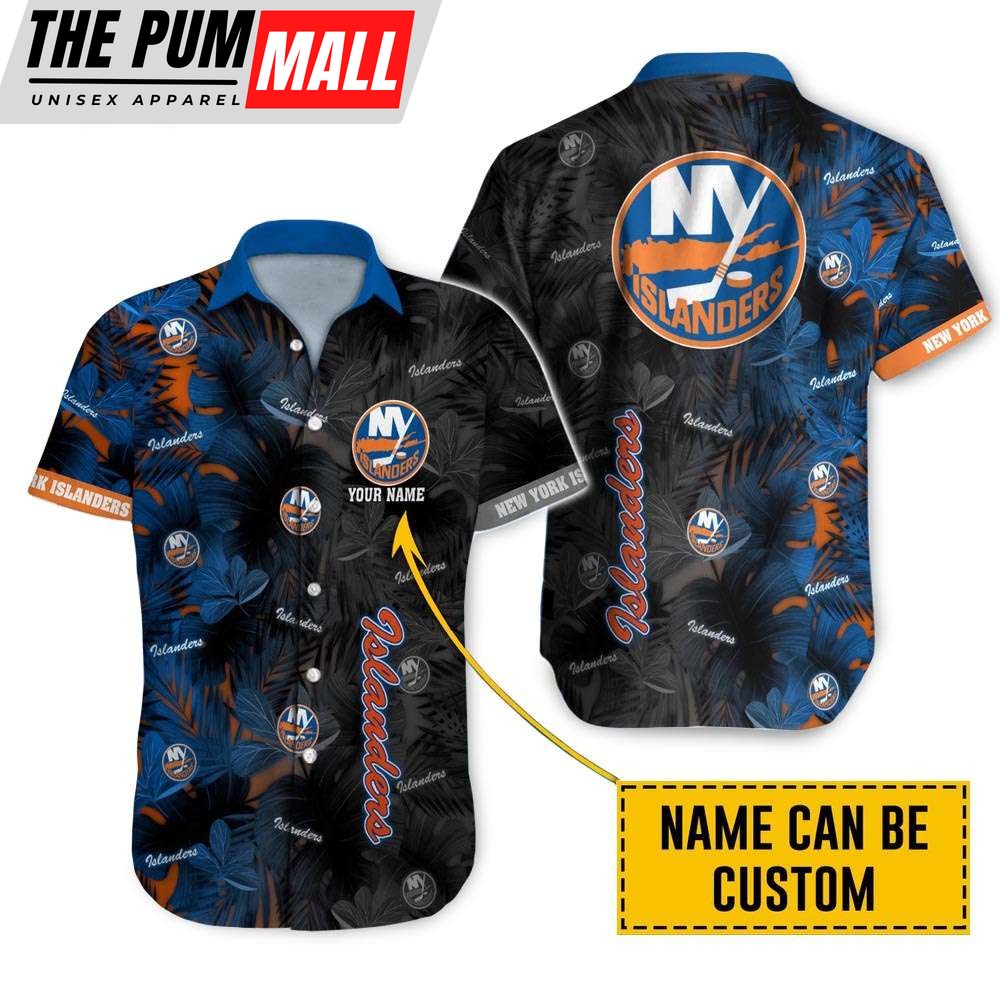 Personalized New York Islanders Tropical Leafs Button Up Hawaiian Shirt