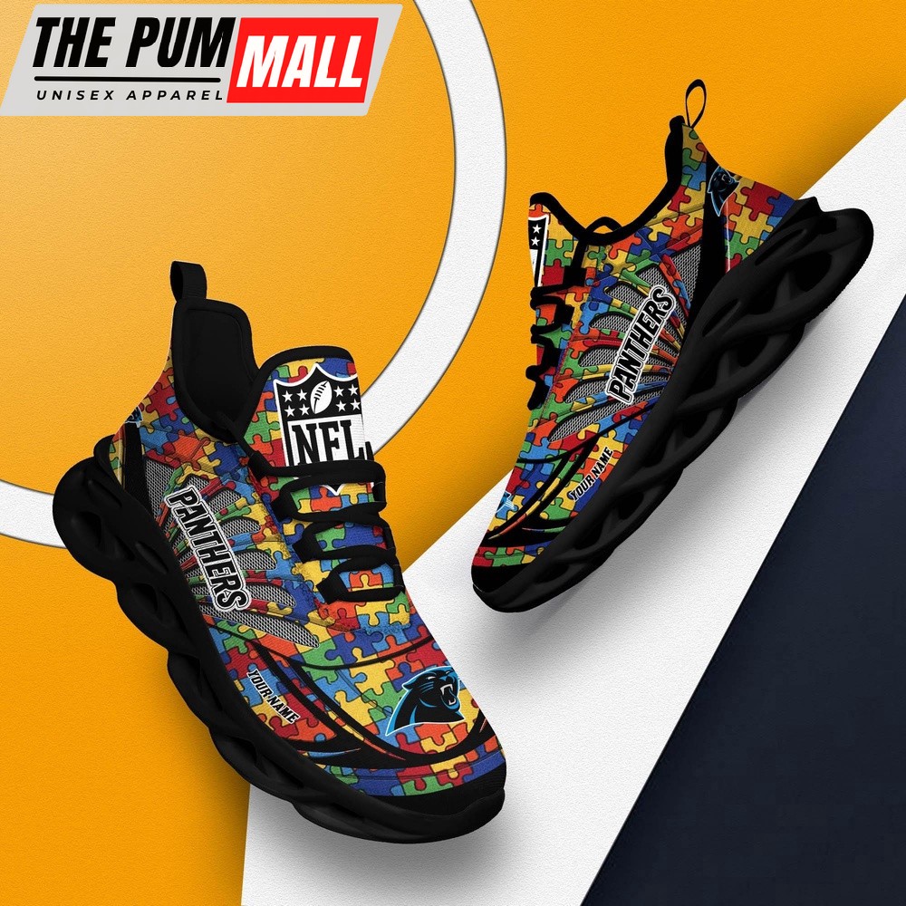 Personalized NFL Carolina Panthers Autism Awareness Max Soul Shoes Sneaker
