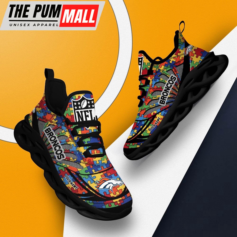 Personalized NFL Denver Broncos Autism Awareness Max Soul Shoes Sneaker