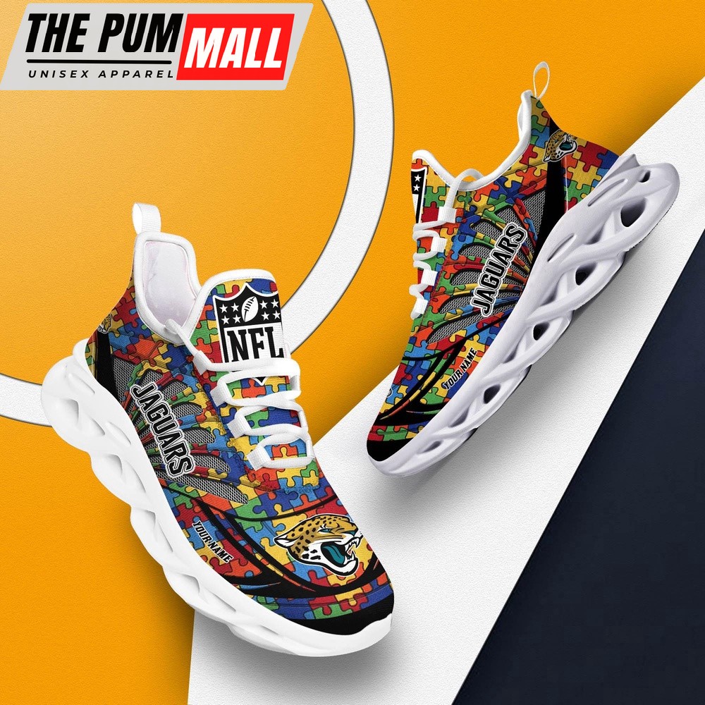 Personalized NFL Jacksonville Jaguars Autism Awareness Max Soul Shoes Sneaker