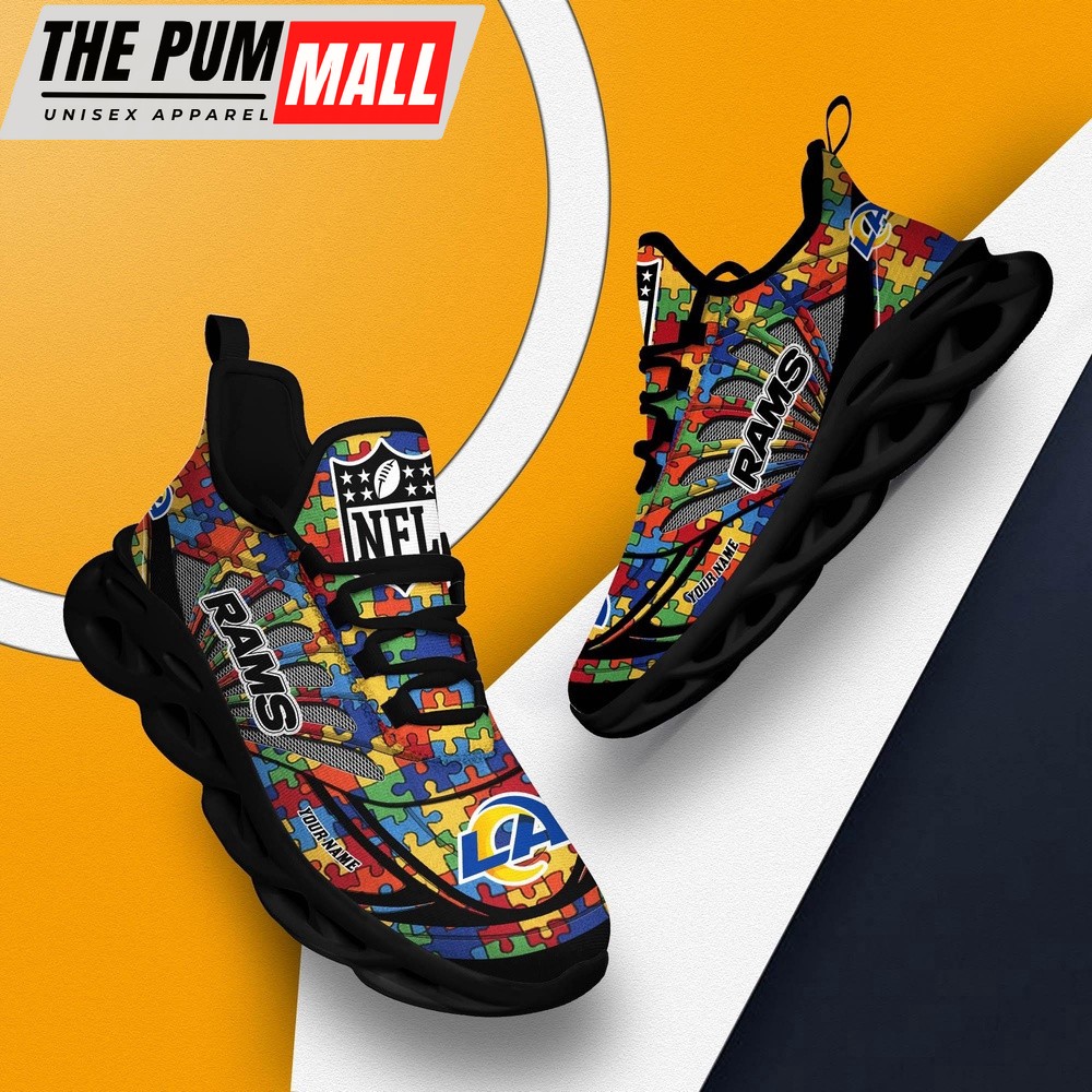 Personalized NFL Los Angeles Rams Autism Awareness Max Soul Shoes Sneaker
