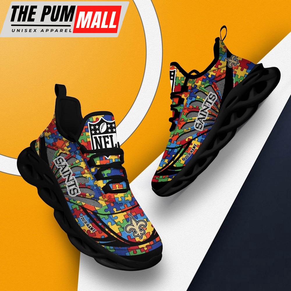 Personalized NFL New Orleans Saints Autism Awareness Max Soul Shoes Sneaker